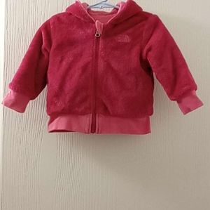 The North Face Girls Pink Reversible Hoodie Fuzzy Jacket Sz 6-12 M